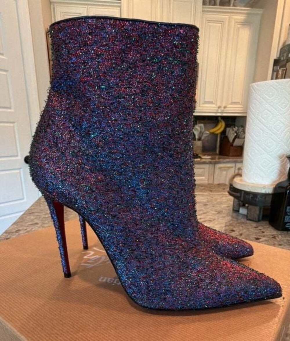 Christian Louboutin So Kate Booty 100 Starlight Lurex Multi Ankle Boots Size 37